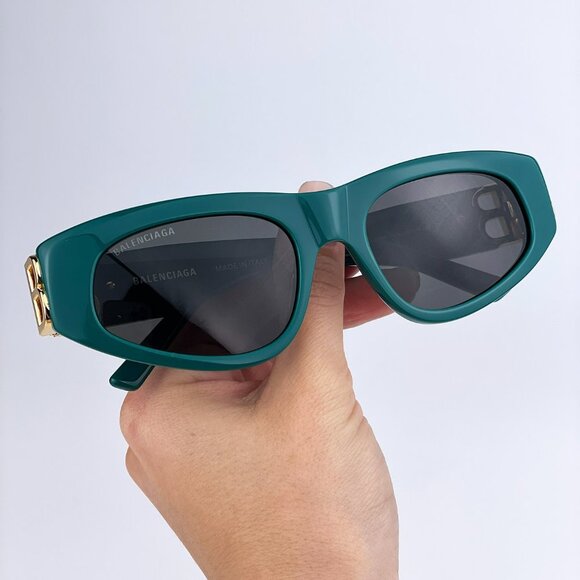 Balenciaga BB0095S 005 BRAND NEW Sunglasses Green Gold Logo Grey Cat Eye Unisex main image 6